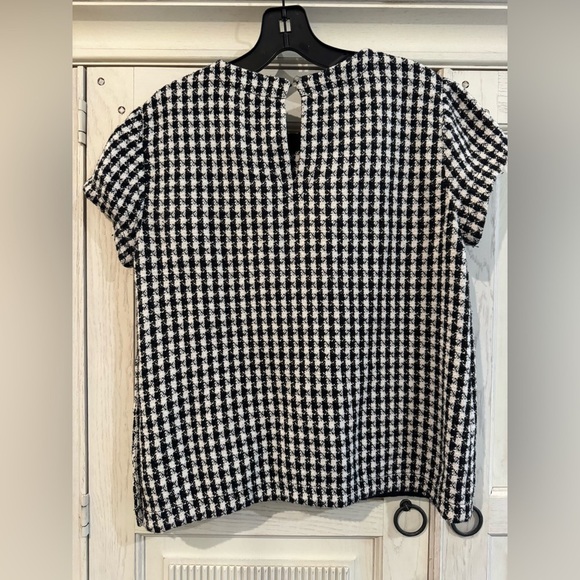 Anthropologie Maeve Townsend Black White Houndstooth Short Sleeve Top Boxy Sz 2 - Picture 13 of 16